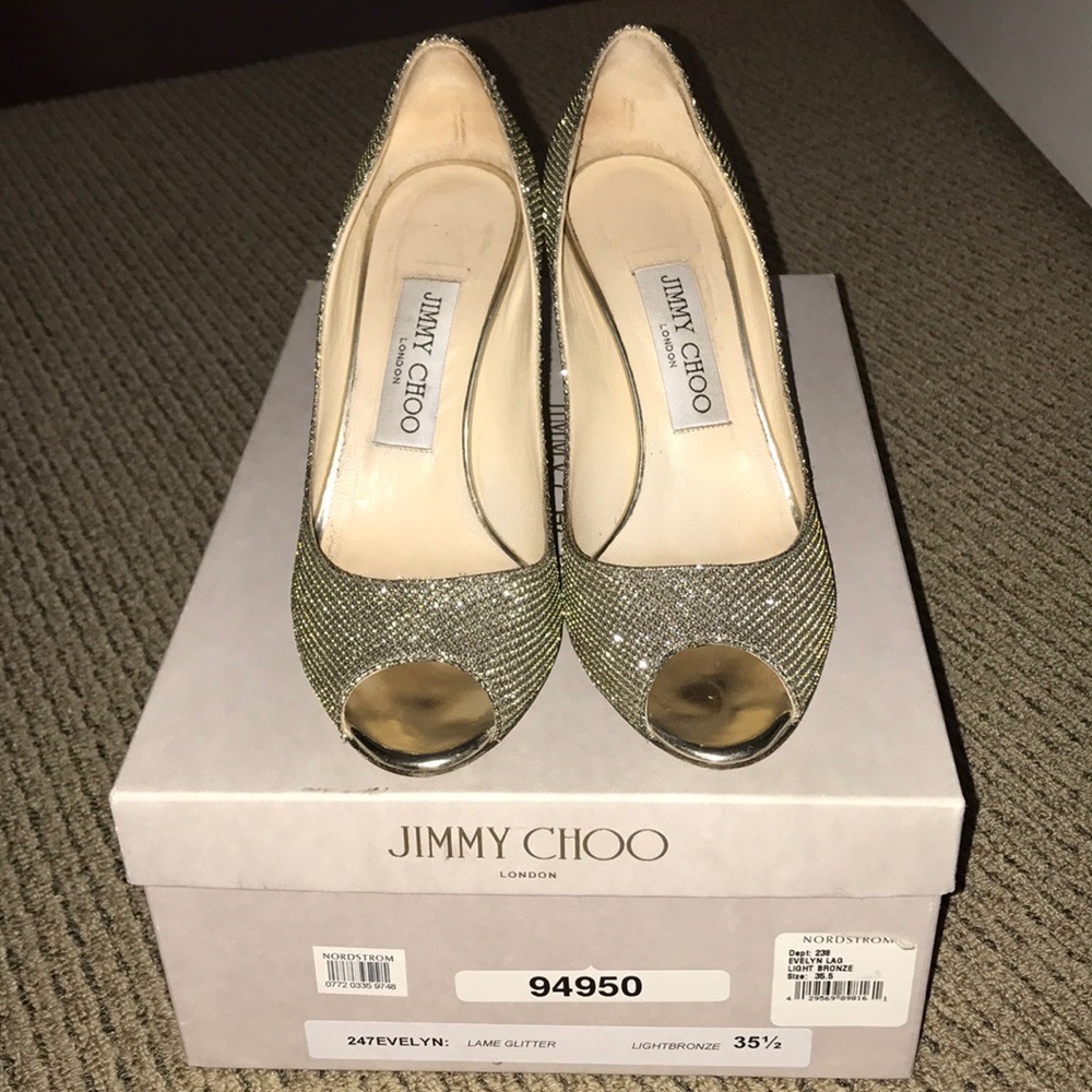 Jimmy choo Evelyn light bronze peep toe 5.5